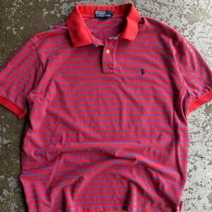Men’s Red and Blue Thin-Striped Polo Ralph Lauren Short Sleeve Shirt